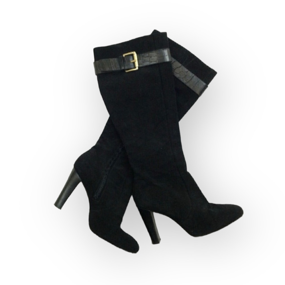 Michael Kors โ Embossed Buckled Tall Heeled Boots โ Rich Black Suede โ 6M โ Hot - Picture 13 of 16